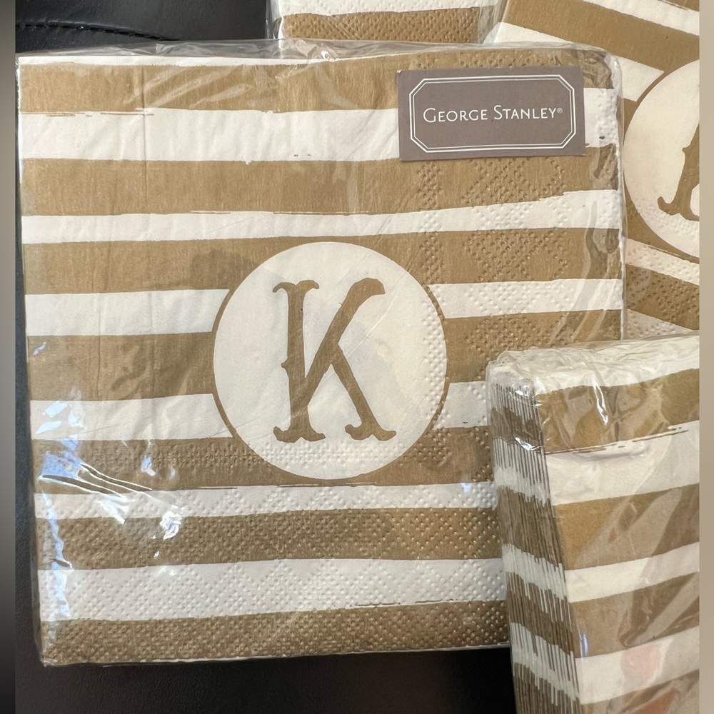80 Napkins Gold classic initial K 9” square ( 4 pkg 20 count each) NEW paper
